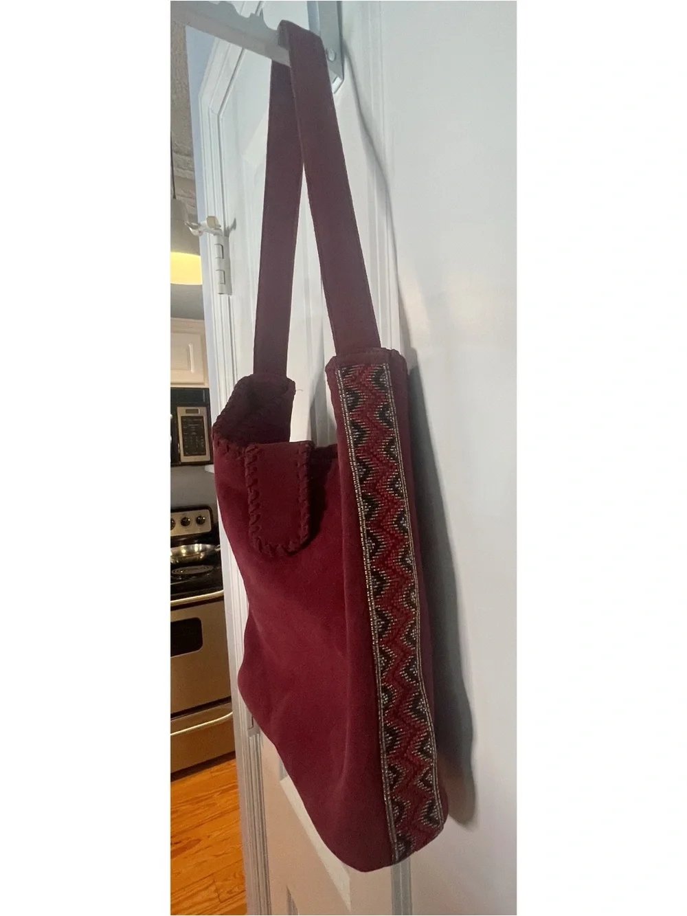 Sundance Leather Hobo Bag Suede Side Beaded Handbag Purse Southwest Boho Western